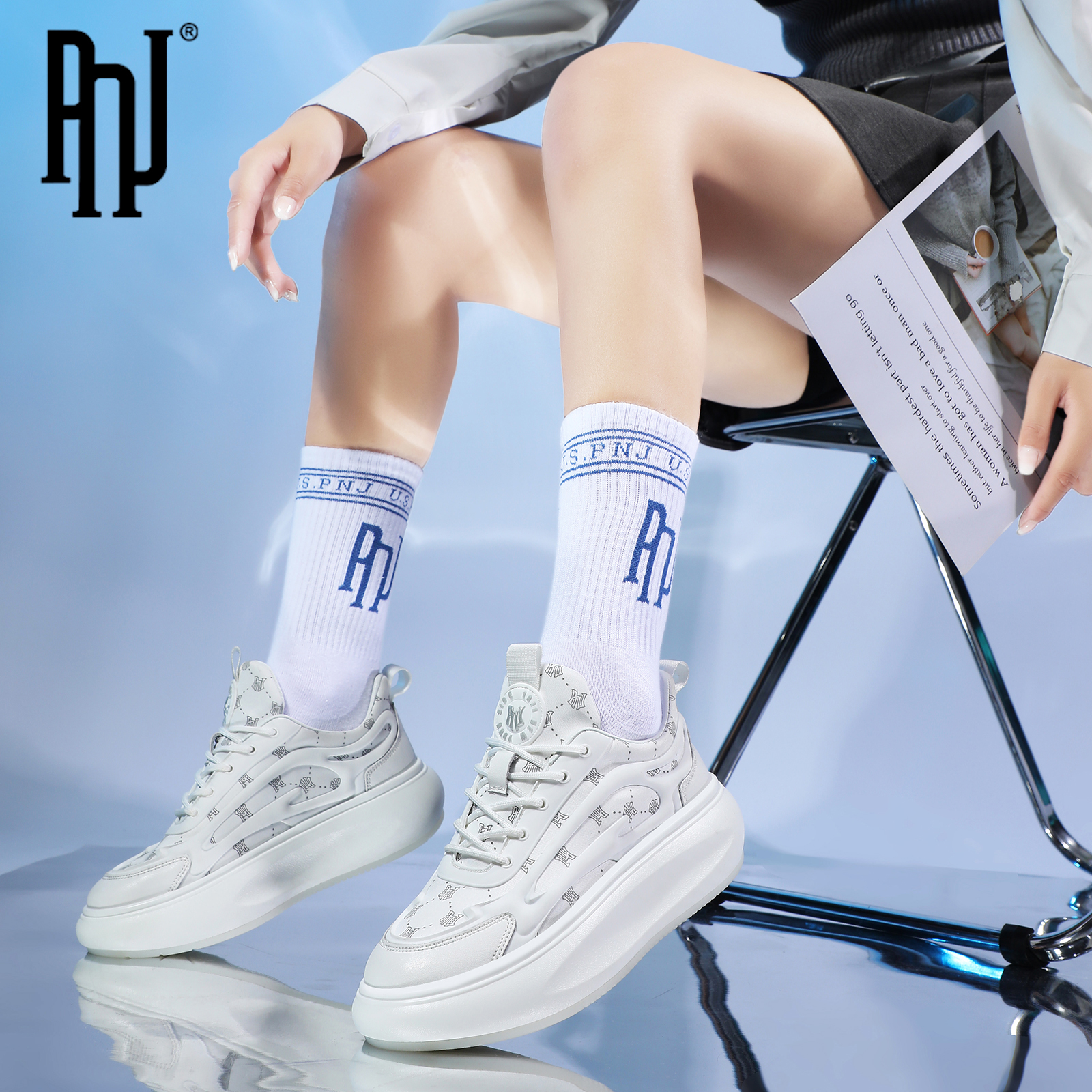 pnj运动鞋满印老花厚底低帮ins夏季增高老爹鞋潮牌高级感小众女鞋