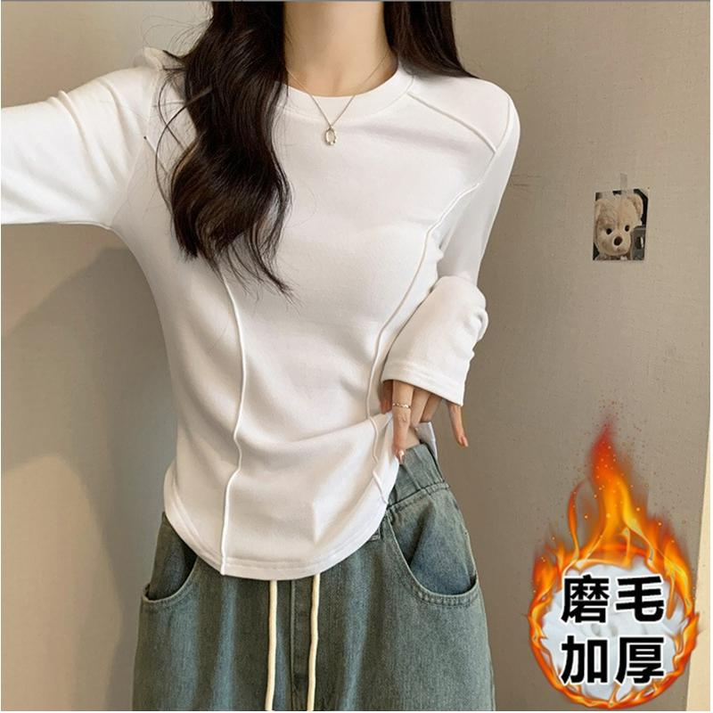 XVRV秋季2025新款鱼骨加绒运动T恤健身运动百搭打底衫运动上衣