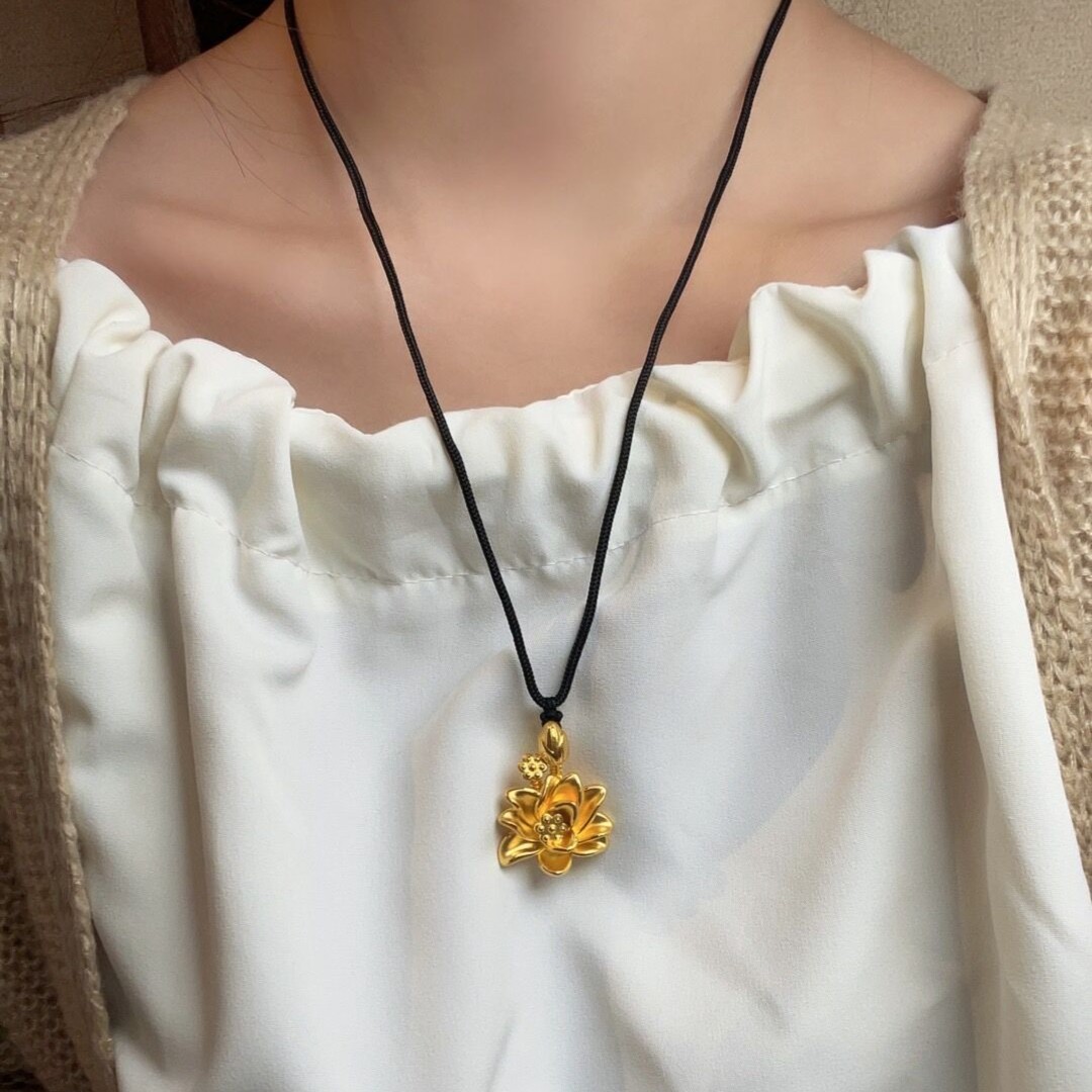 黄金 足金999  3D工艺 并蒂莲花吊坠  单吊坠 莲花吊坠