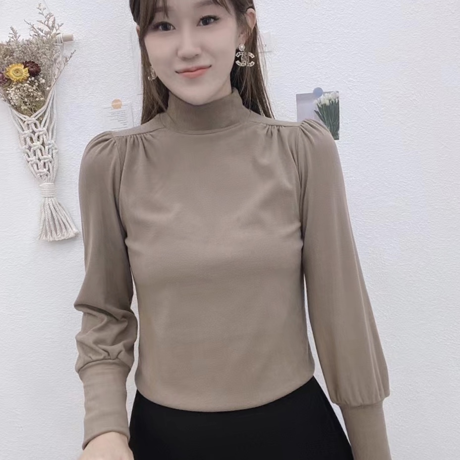 冬季新款双面一体绒套头款净色简约百搭时尚遮肉女士翻领打底衫
