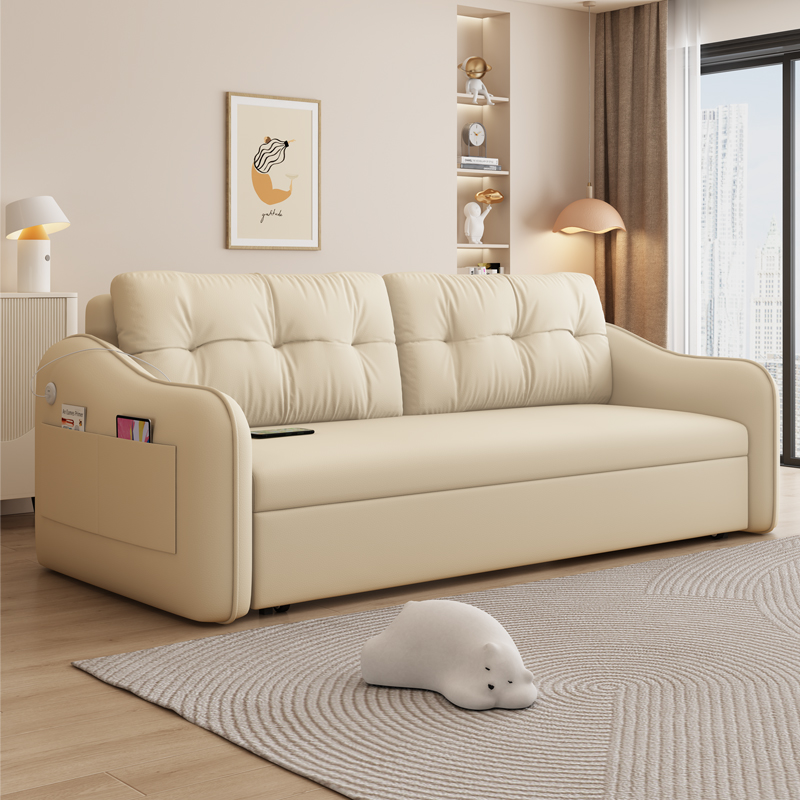 奶油风新款猫抓布多功能小户型可折叠坐卧两用储物沙发床