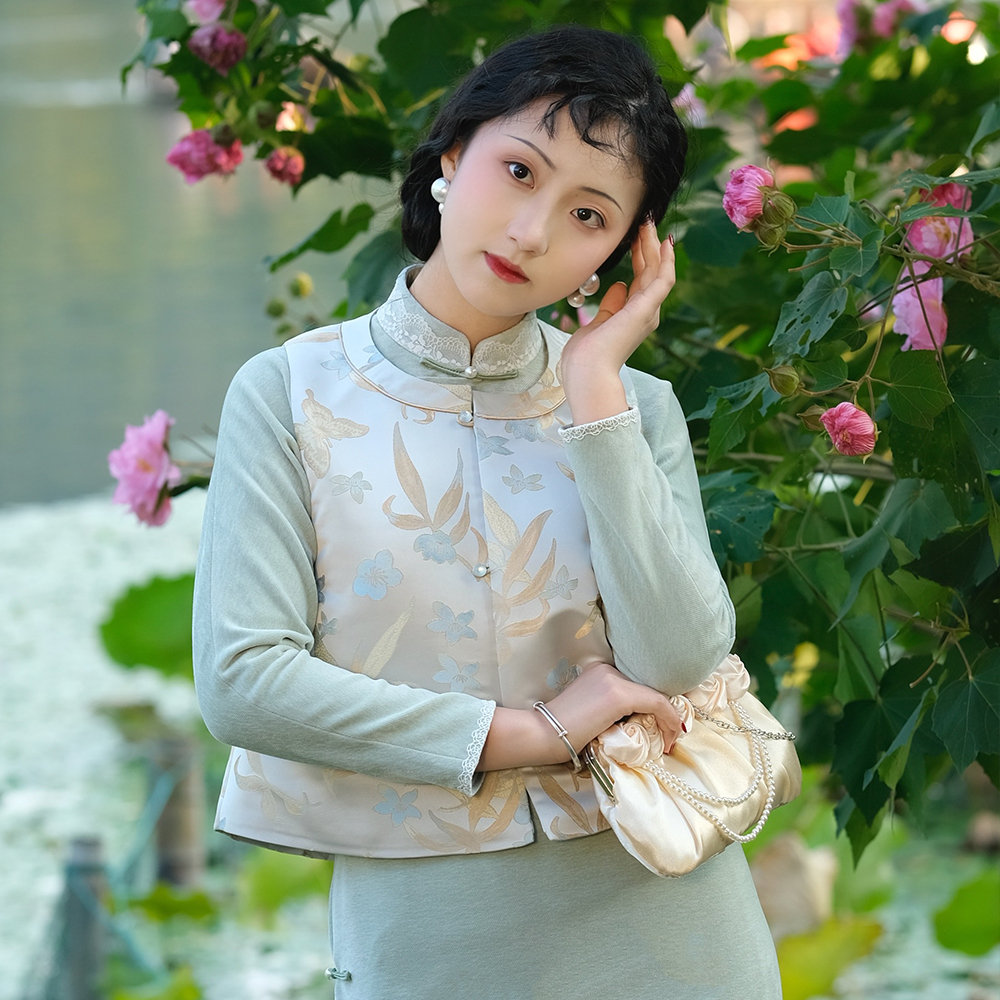 半枫荷【织金马甲】秋冬复古旗袍外搭国风加厚保暖少女气质夹棉马甲