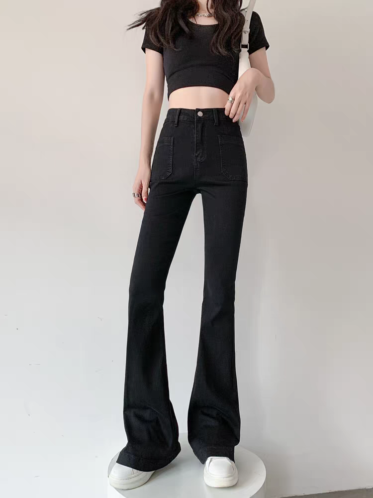 显瘦高腰微喇牛仔裤女弹力修身