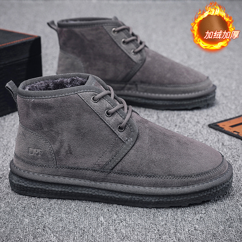 2025年冬季新款男士加绒加厚中帮雪地靴防滑系带棉鞋保暖东北棉靴