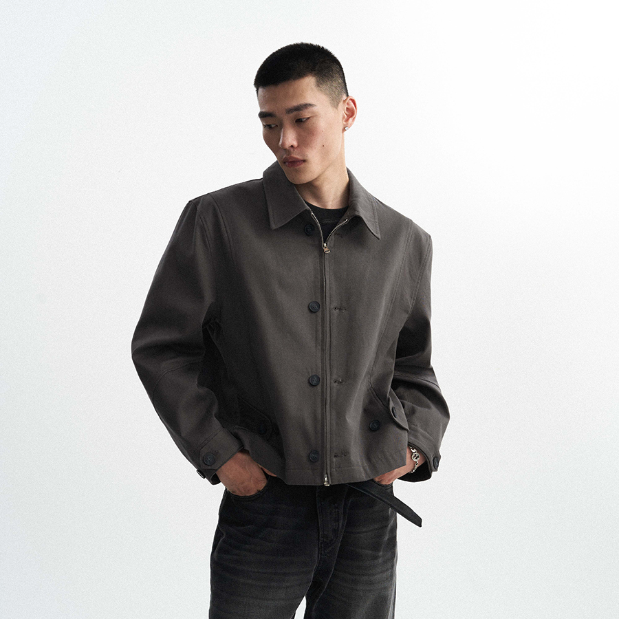 Freshclean双形态填充式解构立体剪裁钮扣拉链复古水洗衬衫外套