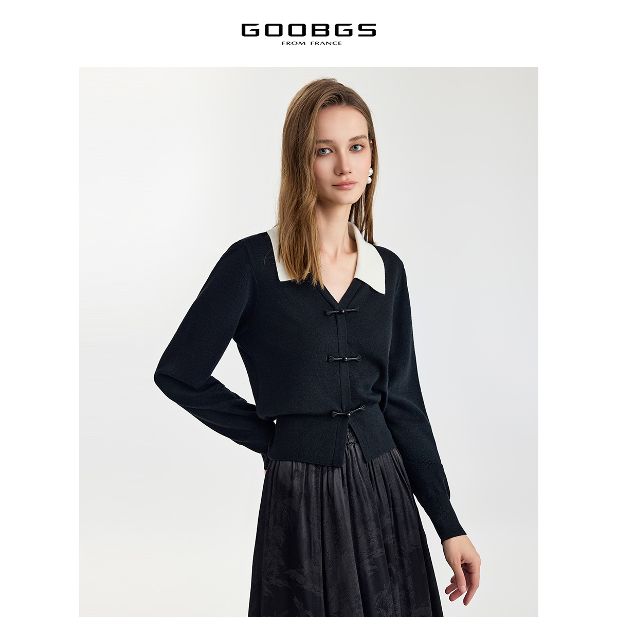 GOOBGS新中式盘扣气质时尚毛针织衫G4374424-6