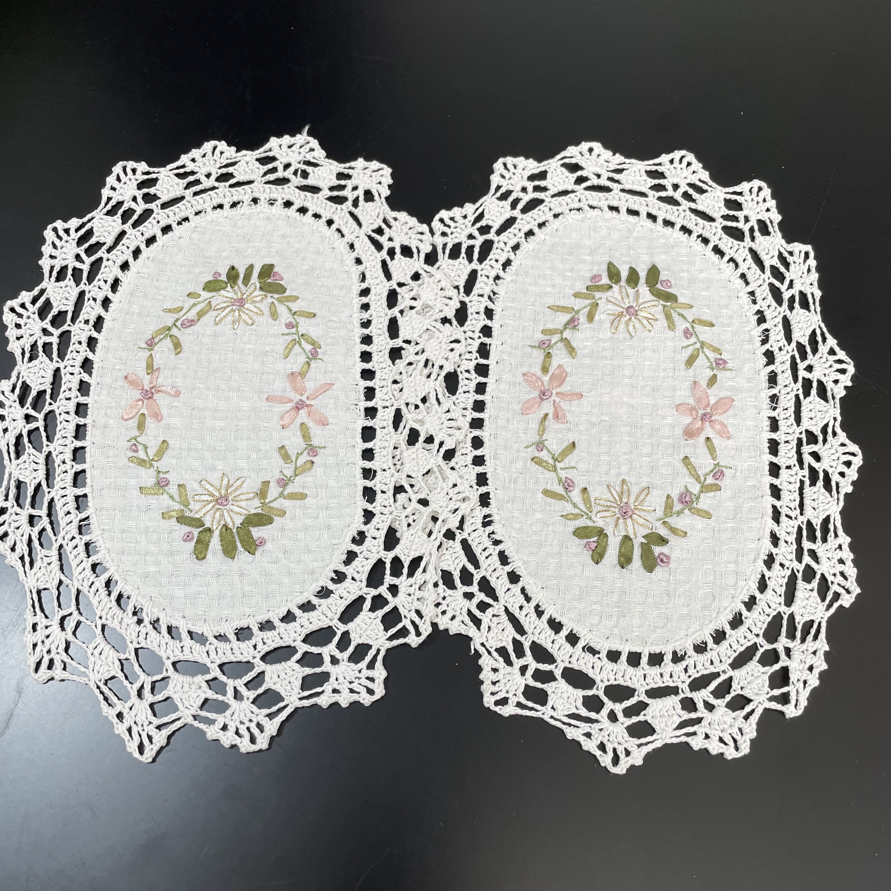 8909-3棉质（23*30cm椭圆）白色手工丝带绣钩针餐垫