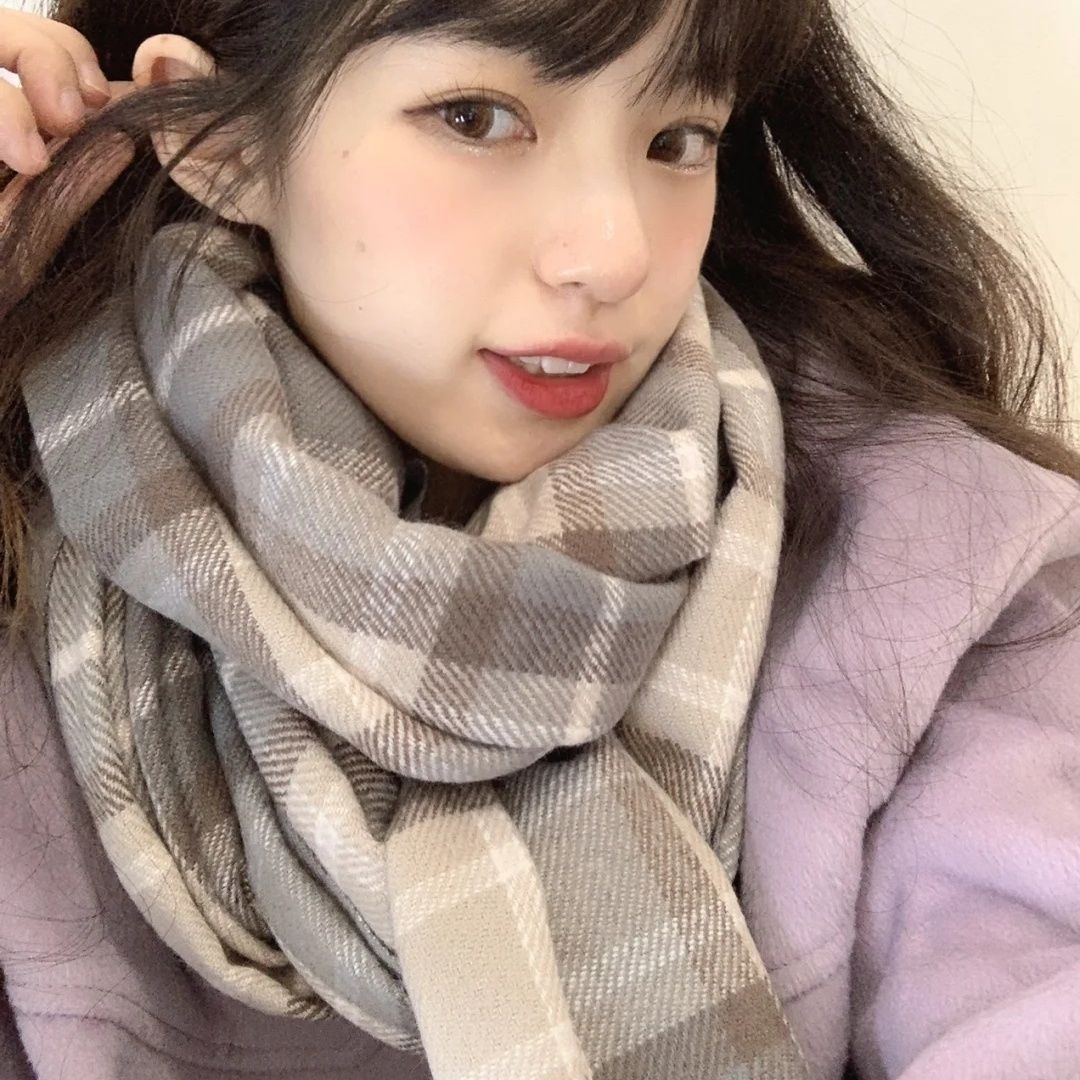 0【小扬哥推荐】2023新款格子围巾女韩系氛围感冬季保暖可爱加厚百