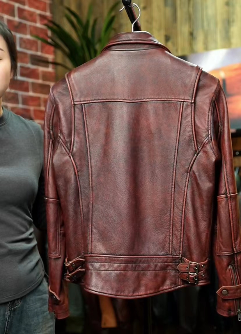 头层牛皮真皮皮衣男翻领大码皮夹克男做旧外套复古机车服摩托车服