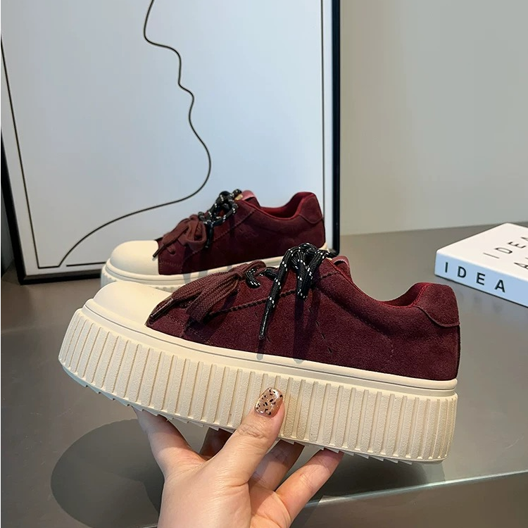 189-1（加绒）厚底饼干鞋女款秋冬复古增高磨砂皮百搭休闲丑萌板鞋