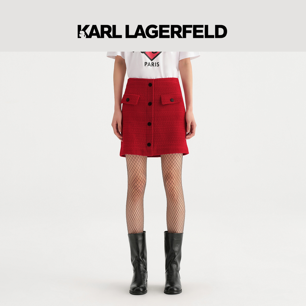 KARL LAGERFELD卡尔拉格斐早秋按扣装饰粗花呢半裙老佛爷236L1202