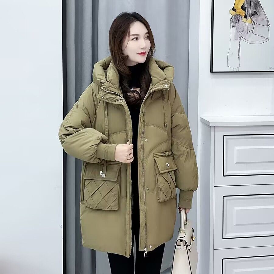 波司澄连帽羽绒棉女冬装年中长款韩版宽松保暖小个子棉服休闲外套