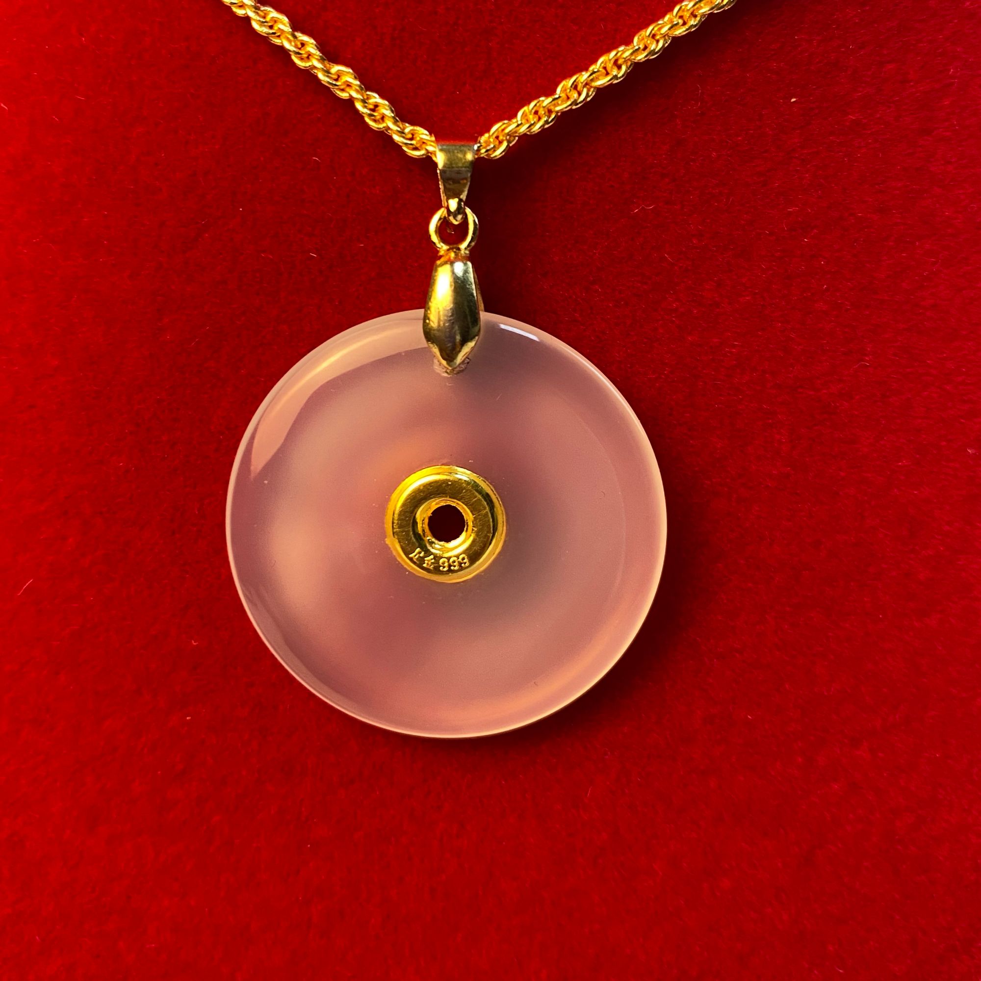 足金黄金真金玉髓平安扣吊坠-带证书礼盒-赠合金链子WLJ-LZP