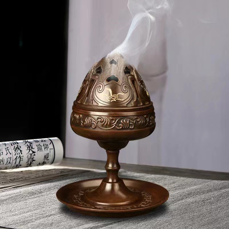 苏工黄铜熏博山炉仿古汉代熏香沉香盘香炉线香香薰室内香道铜摆件