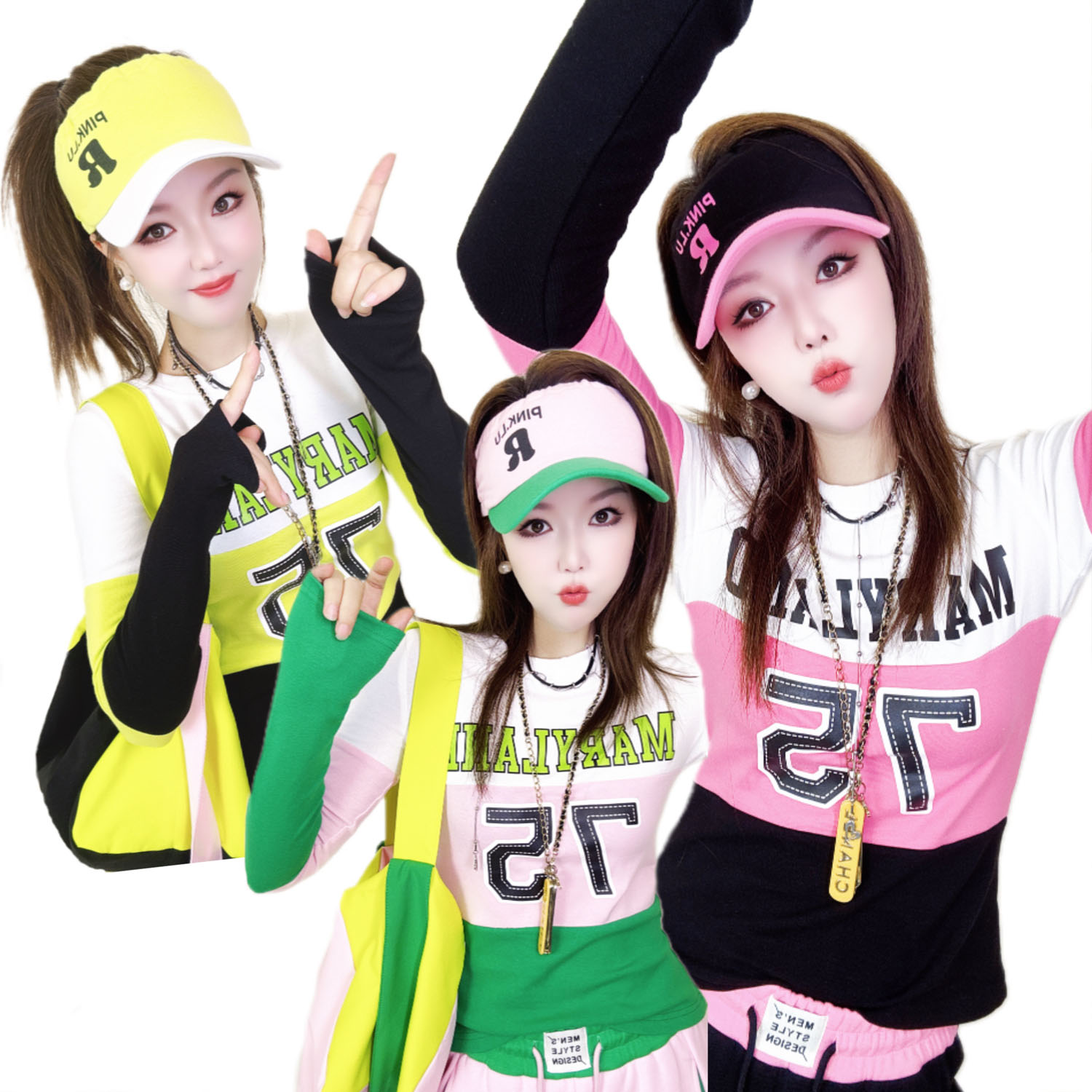 A167秋冬新款修身显瘦个性休闲百搭撞色拼接纯棉打底衫长袖T恤女