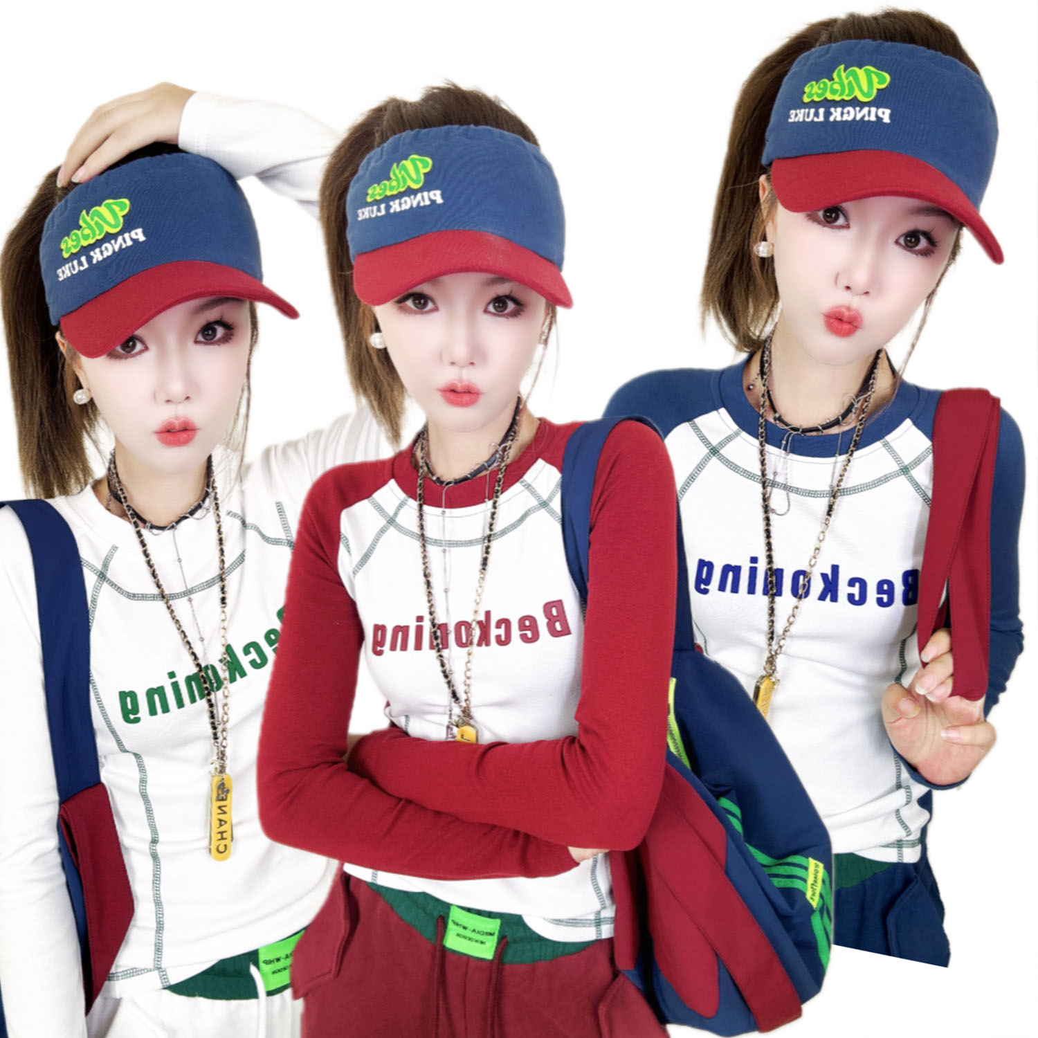 A170秋冬新款修身显瘦个性休闲百搭纯棉安可拉红打底衫长袖T恤女