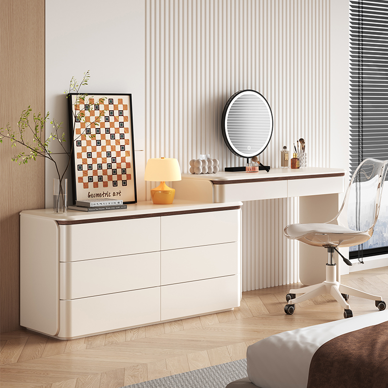 实木烤漆梳妆台简约卧室奶油风斗柜现代简约30cm化妆台一体化妆桌