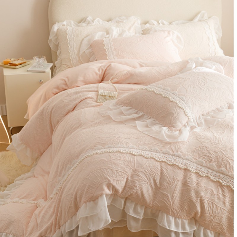 法式小香风冬季轻奢牛奶绒床裙四件套少女心蕾丝高端保暖床上用品
