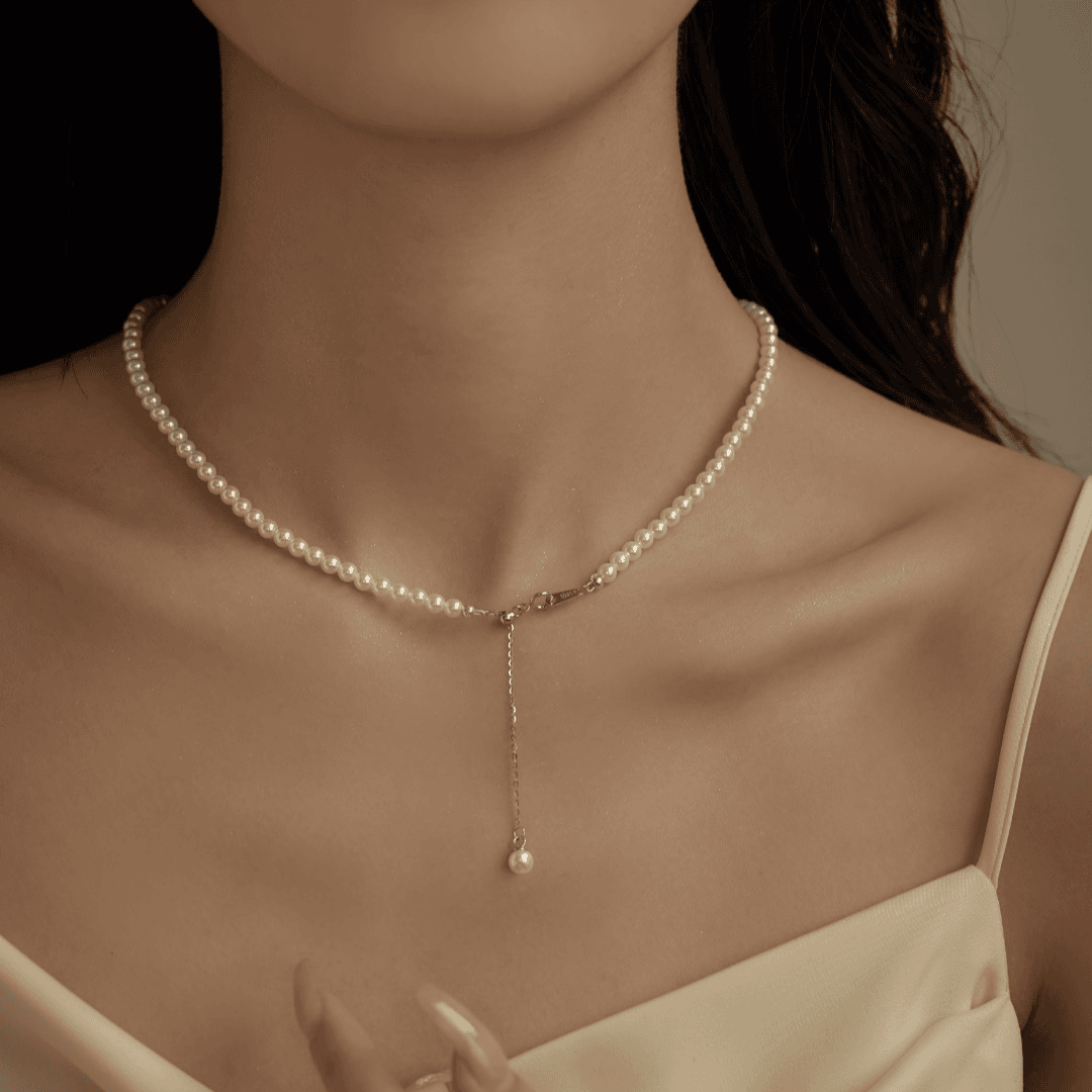 链子925银 冷白强光小米珠项链3-4mm正圆仙女锁骨链海贝小米珠