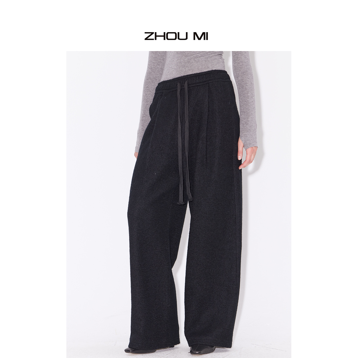 ZHOU MI 高比例羊缩绒阔腿裤  zk5629