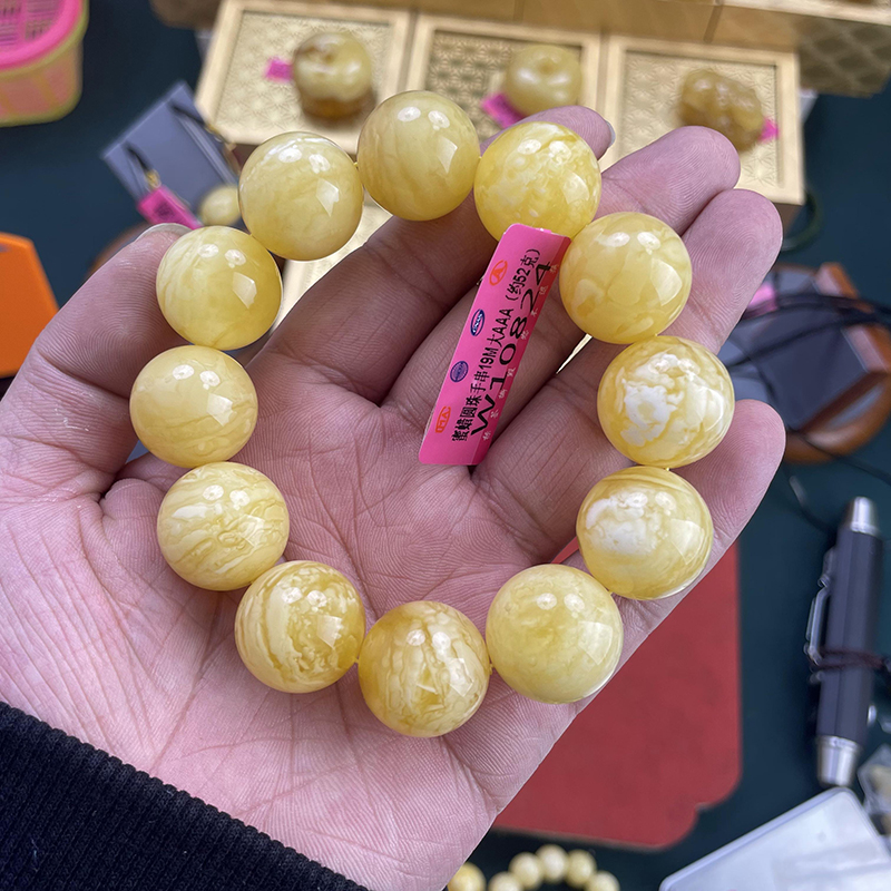 19mm+蜜蜡精品圆珠AAA手串多样性其中一条天然原矿无优化俄料