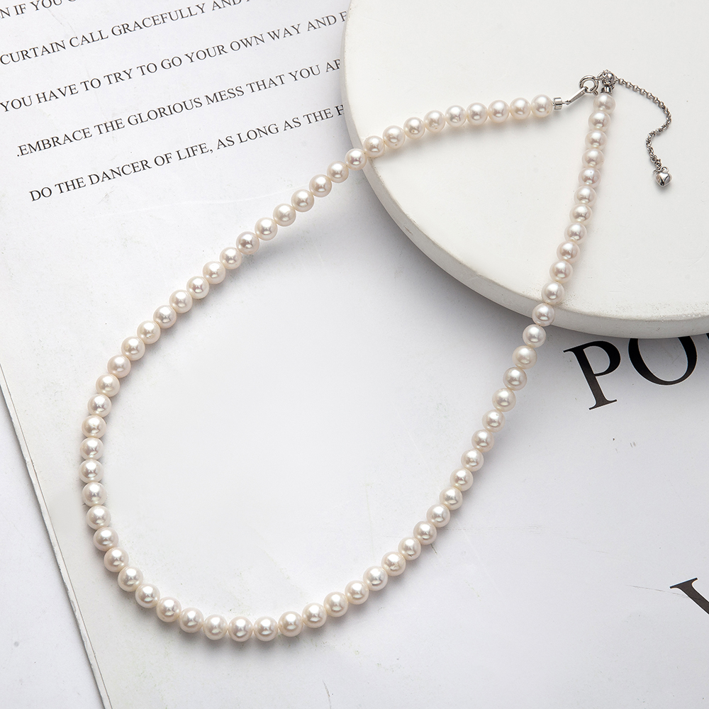 5-6mm天然淡水珍珠白色极光近圆珍珠项链  S925银45cm