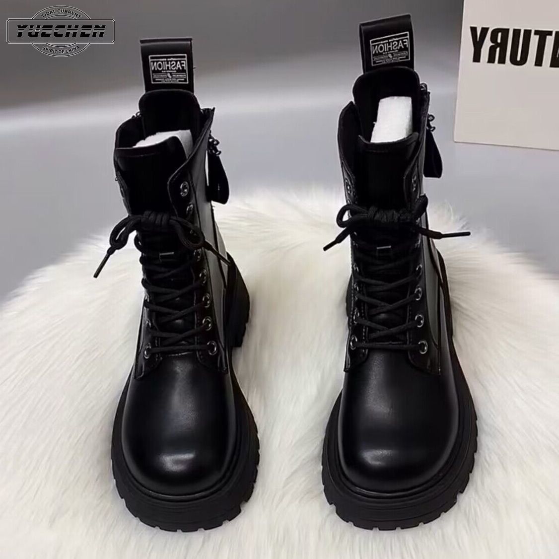 2023秋冬新款英伦风马丁靴女黑色复古后拉链厚底显高百搭