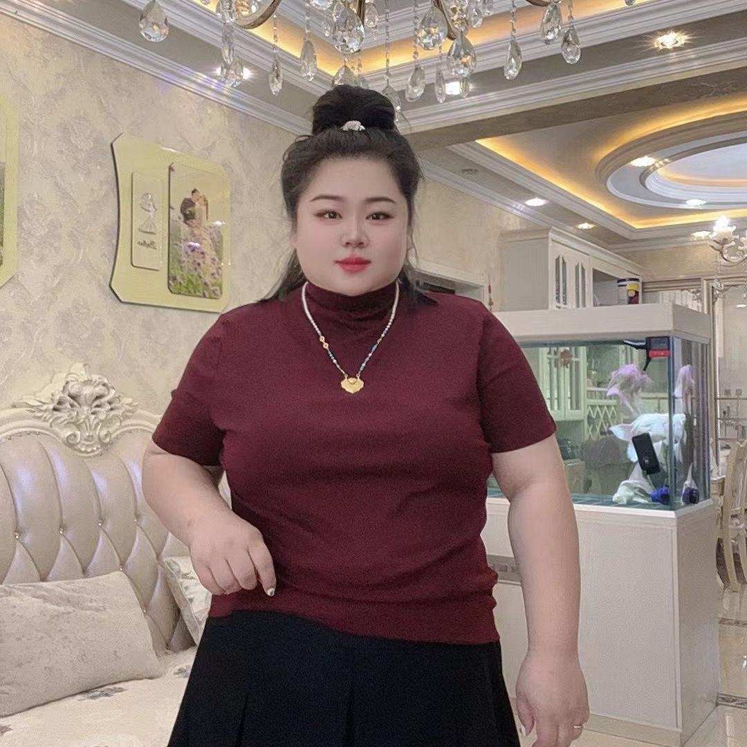琳琳家*8001纯色气质半高领短袖T恤女早秋修身显瘦纯棉打底衫上衣