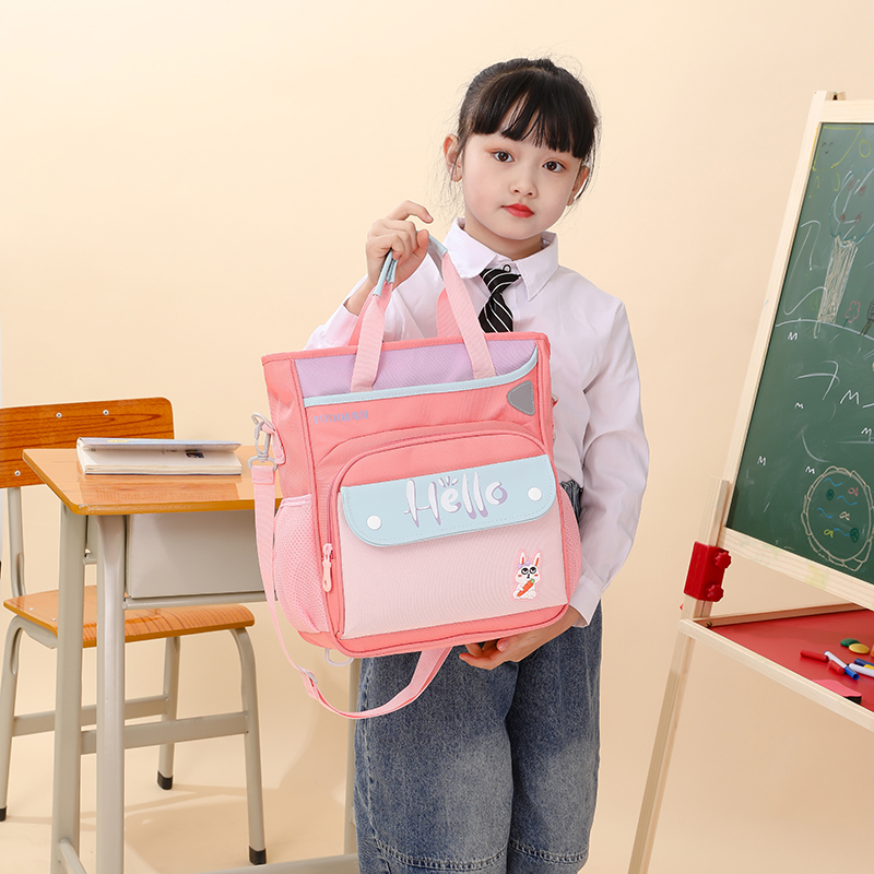 儿童韩版双肩背撞色女童补课包多功能书包补习袋手提双肩两用书包