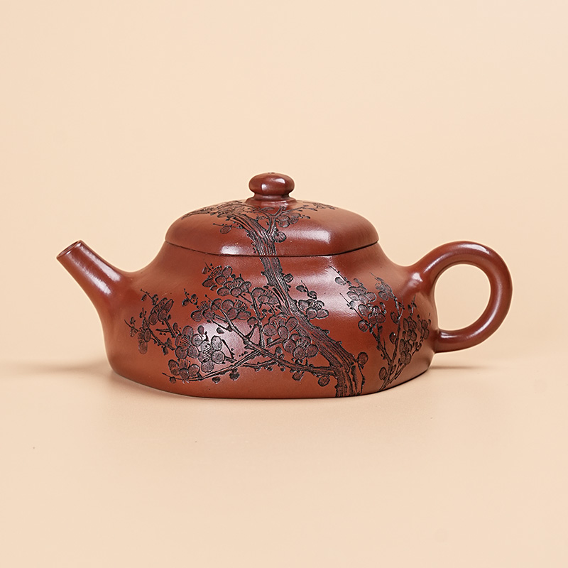 【闪购商品】六方静乐通刻墨梅红皮龙家用紫砂茶壶Z726