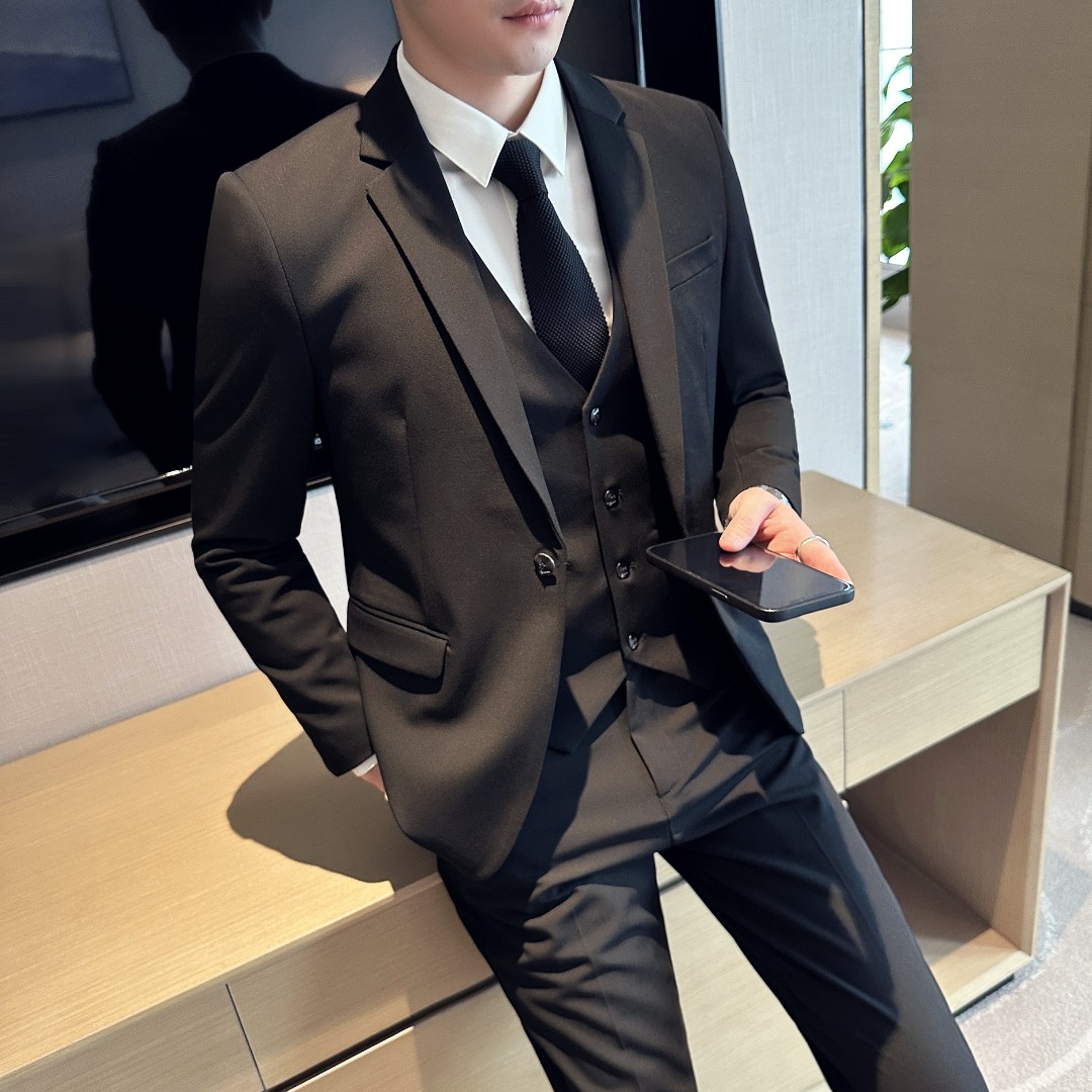 结婚新郎装【马甲+外套+裤子】秋冬季男士西服韩版修身西装套装外套