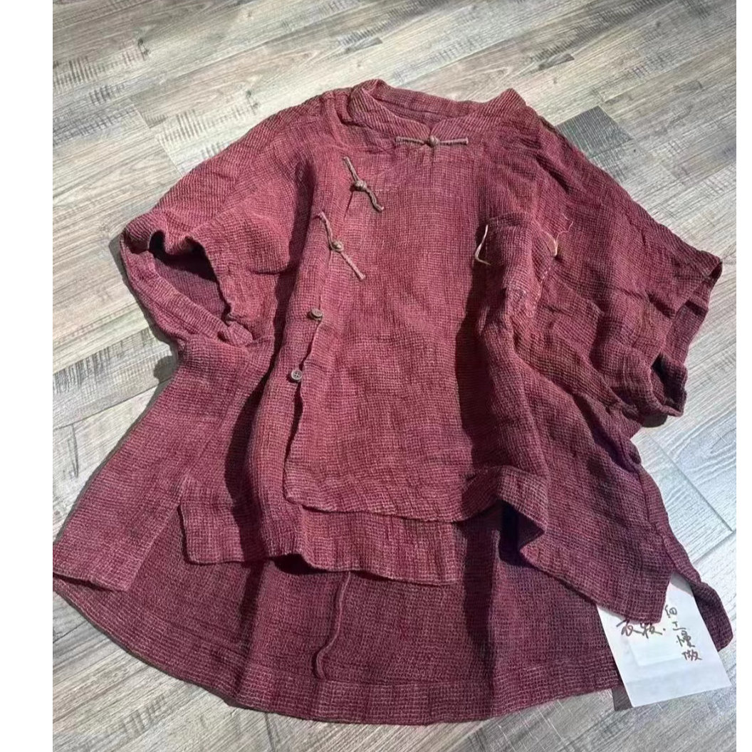 忆古朴拙（衣牧了然）粗麻斜襟盘扣多手工夏季上衣