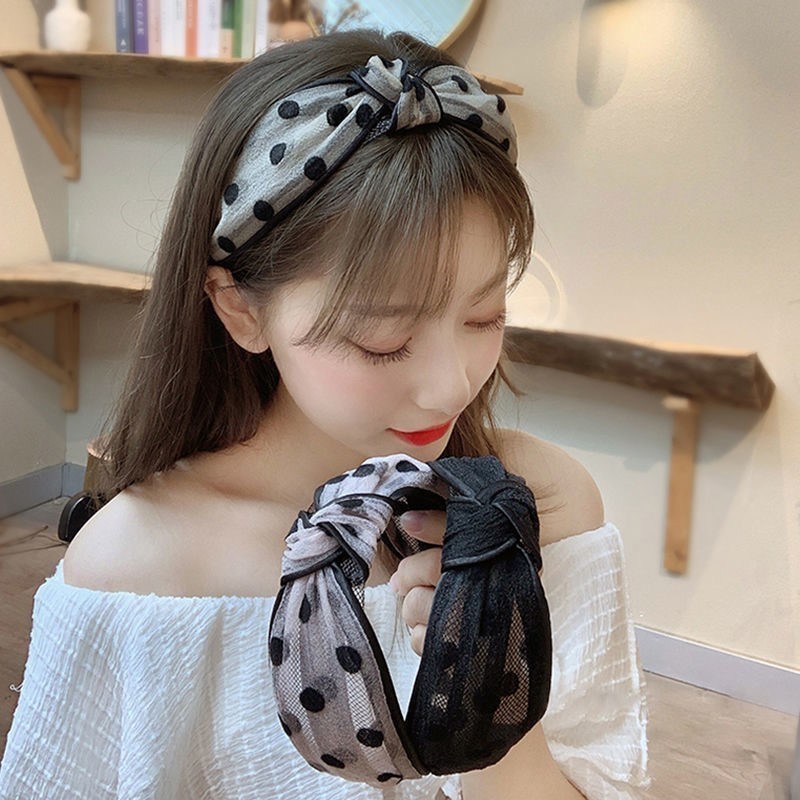 韩新款宽边波点打结发箍百搭网红发卡发捆网纱头箍压发甜美发饰 