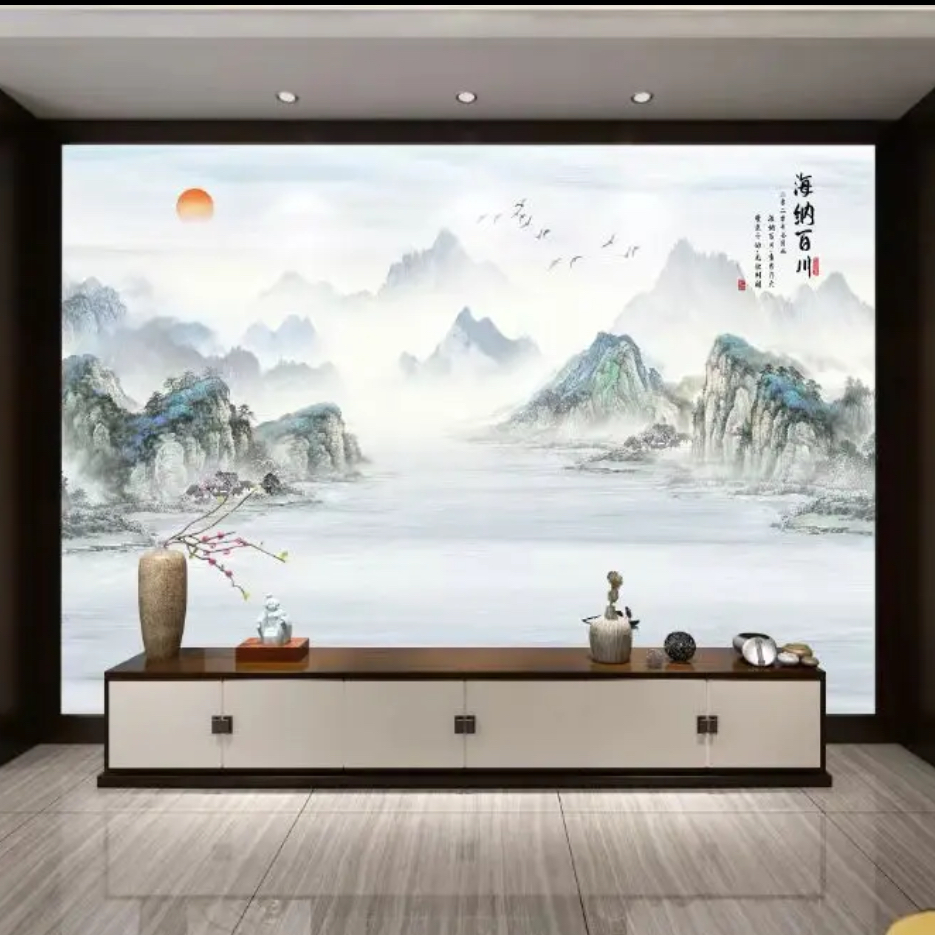 独秀刺绣背景墙布客厅沙发茶台高端定制海纳百川印加绣