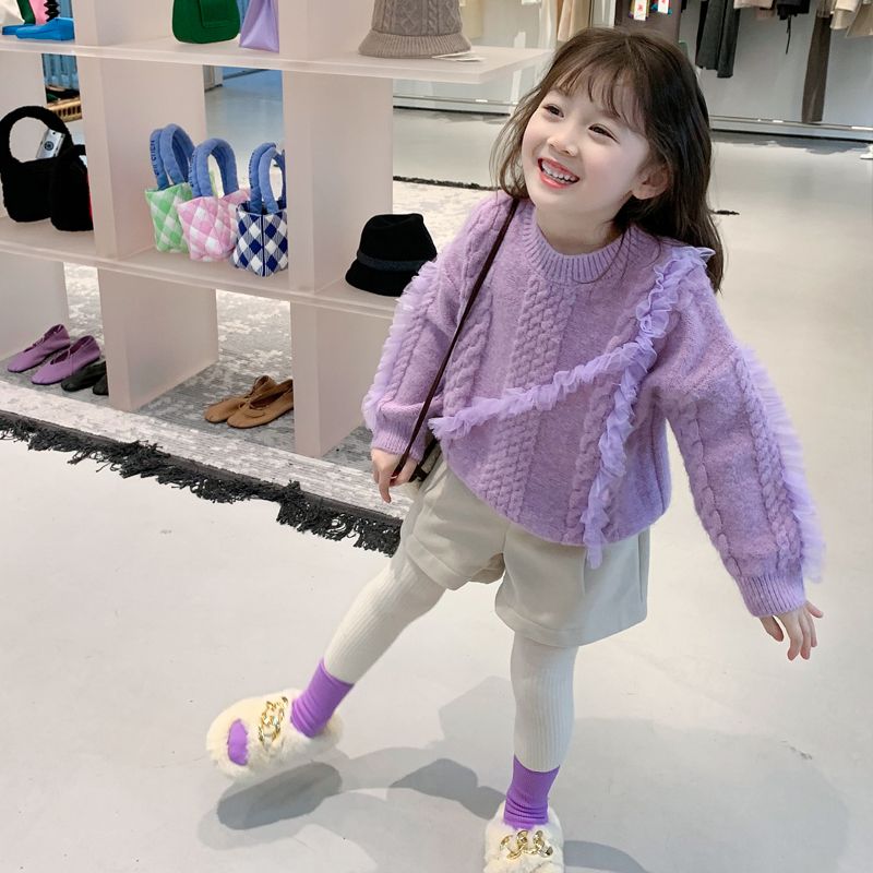 女童秋冬装毛衣2023新款小童儿童洋气上衣宝宝冬季加厚套头毛线衣