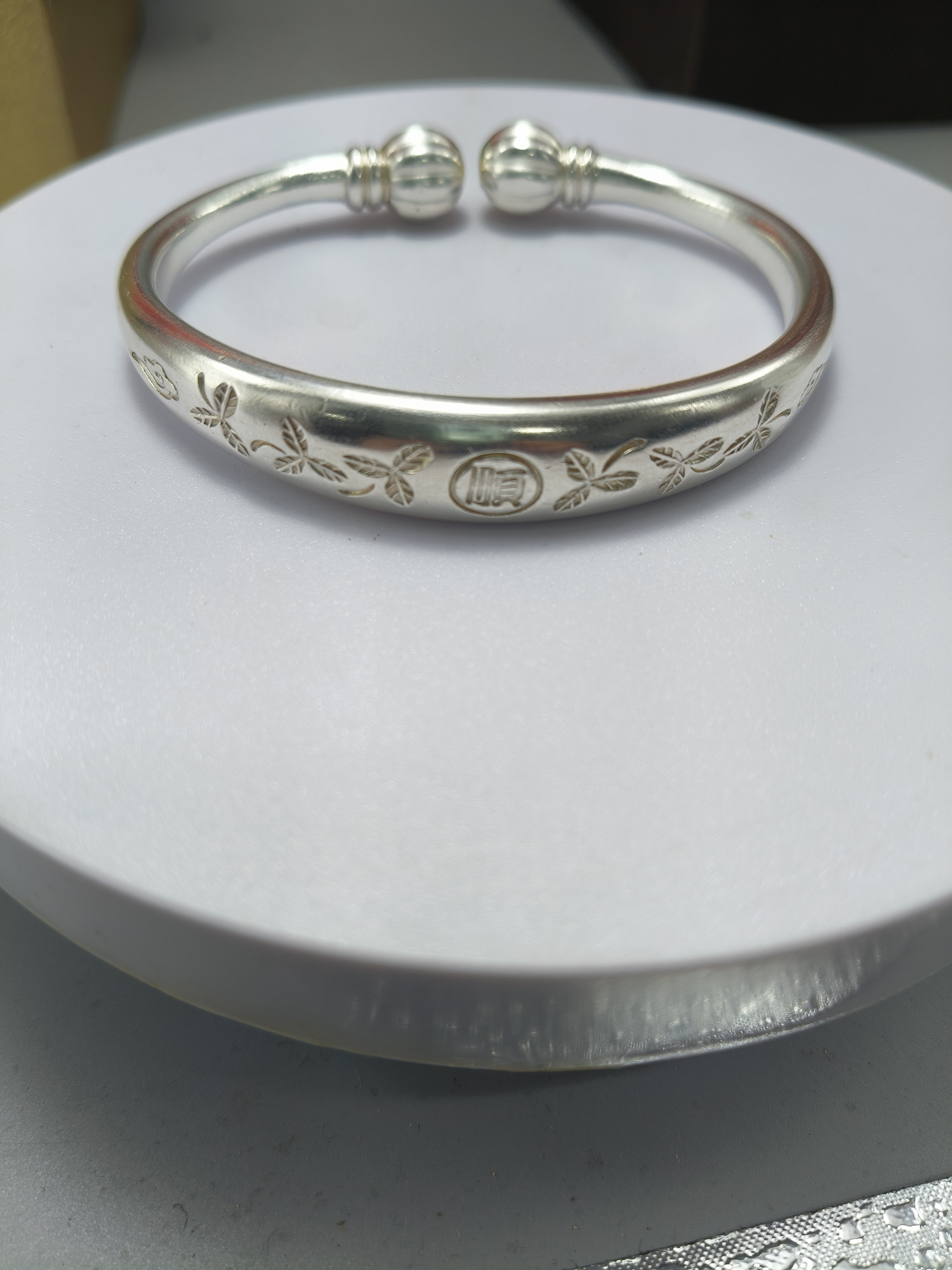 足银手镯 镯子手工时尚复古百搭简约民族风实心可调节光面儿童