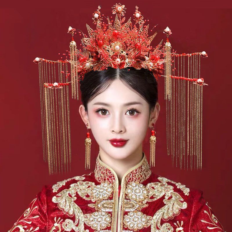 秀禾头饰显脸小新娘2024新款秀禾服结婚中式大气凤冠步摇发饰女