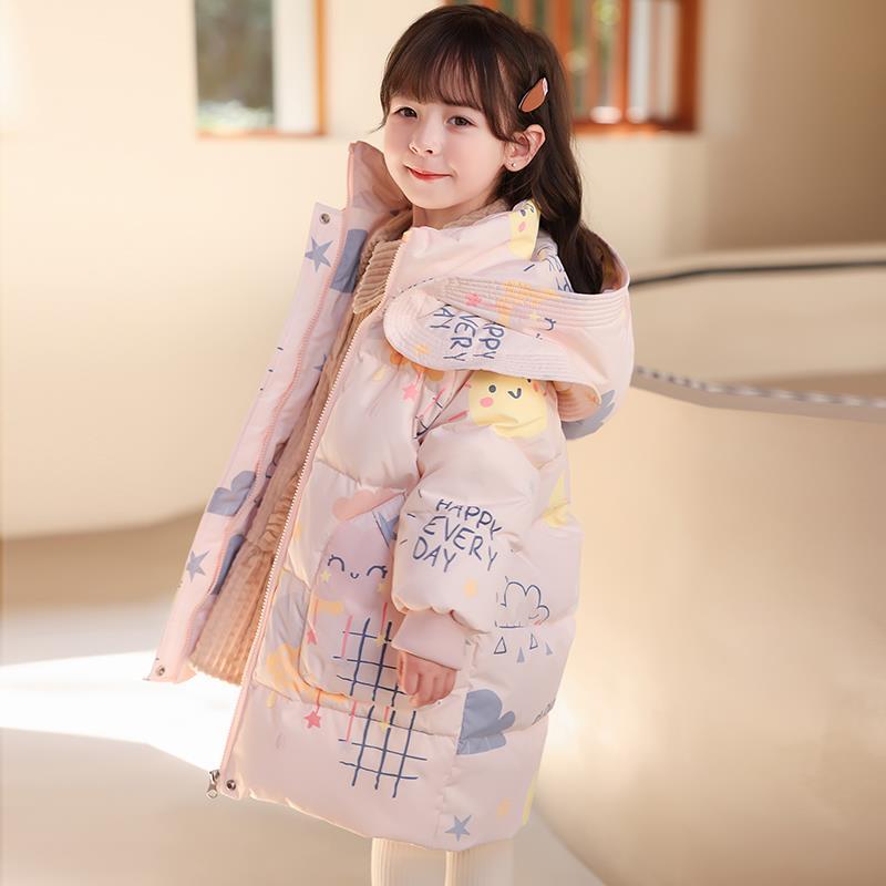 巴拉拉吧女童儿童中长款羽绒服冬季新款女孩宝宝韩版宽松洋气连帽