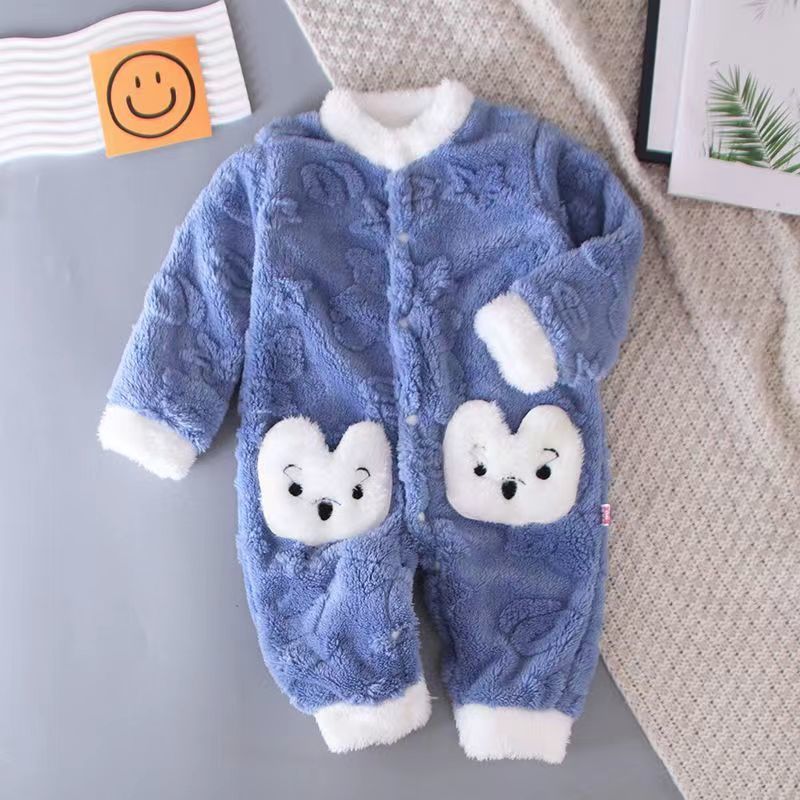 婴幼儿封裆连身儿童睡衣宝宝秋冬中厚爬服加绒哈衣双面绒婴儿睡袋