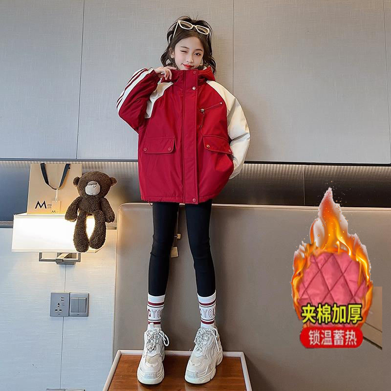 巴拉拉吧女童秋冬装外套新款夹棉儿童加绒加厚冲锋衣冬季女孩大童