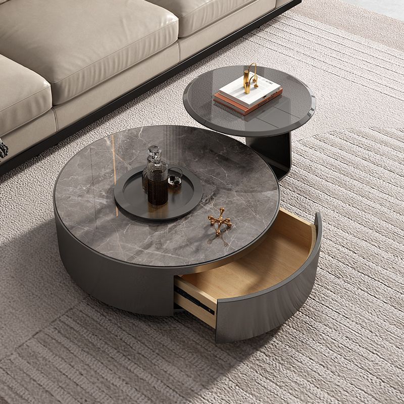 意式轻奢现代简约岩板茶几圆形大小组合带抽屉创意电视柜客厅家用