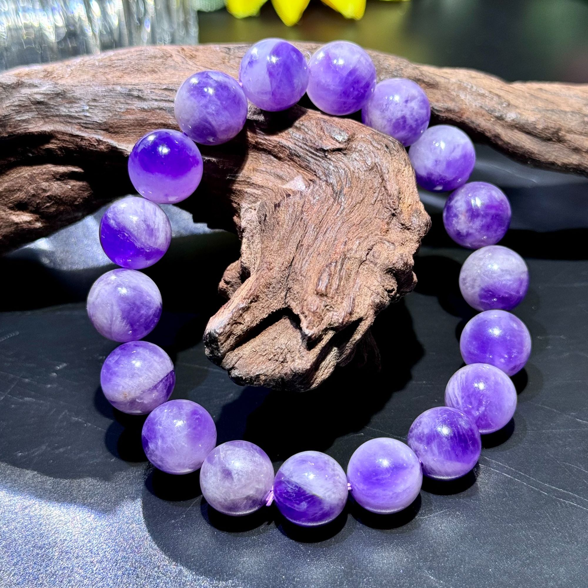 B12天然紫龙晶手串11-12mm半糯香芋薰衣草紫疗愈系雪花串转好运