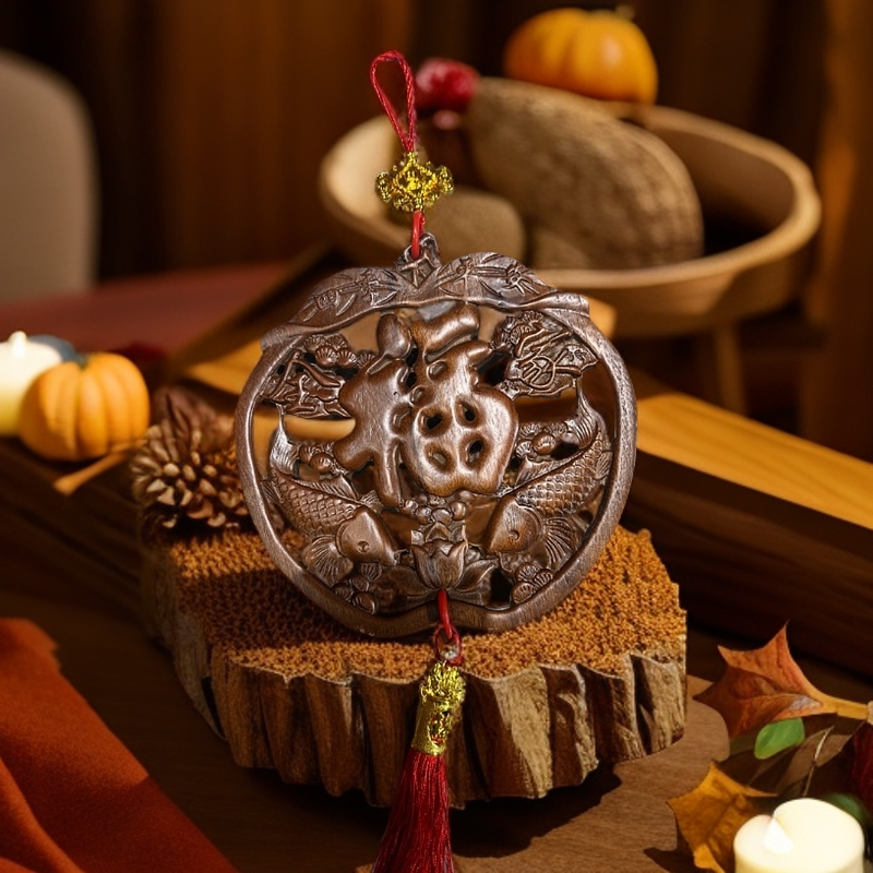 东阳木雕苹果福香樟木雕刻挂件客厅装饰摆件实木