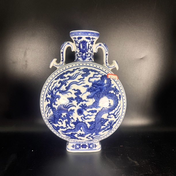 景德镇高货精品青花龙凤抱月瓶