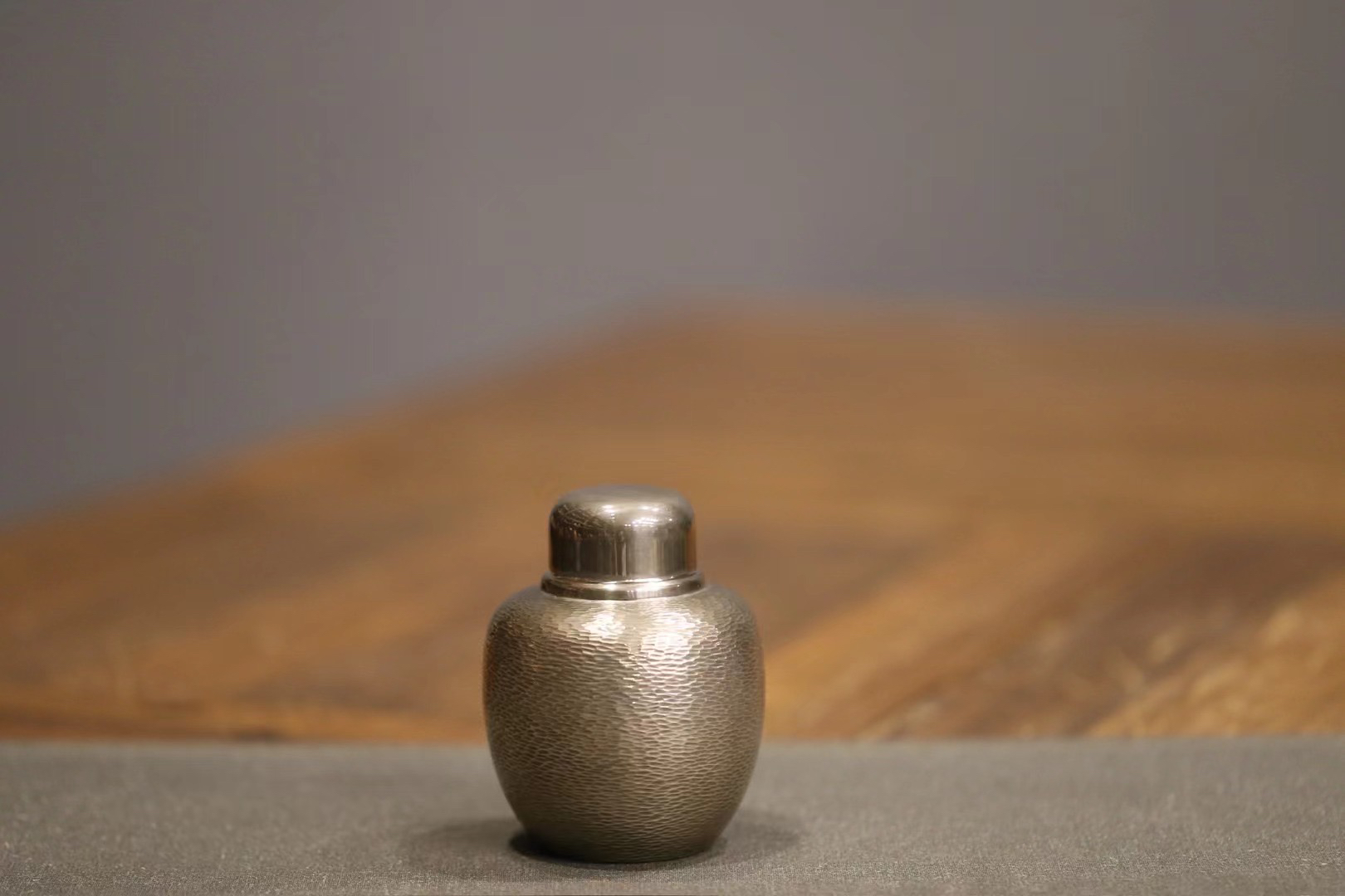 银茶叶罐密封罐底款：宫本造细槌纹，复古日式古风中式茶道储茶罐