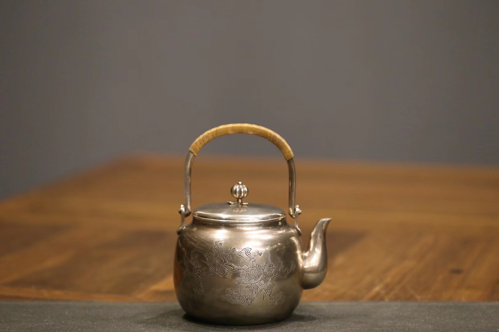 纯银壶 底款：淨益造 盖款：中川淨益十一世造泡茶壶煮水纯手工