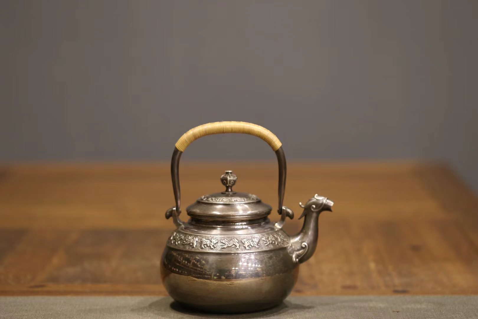 手工纯银壶 底款：藏六四世、茶具煮茶壶雕刻大容量煮水纯手工