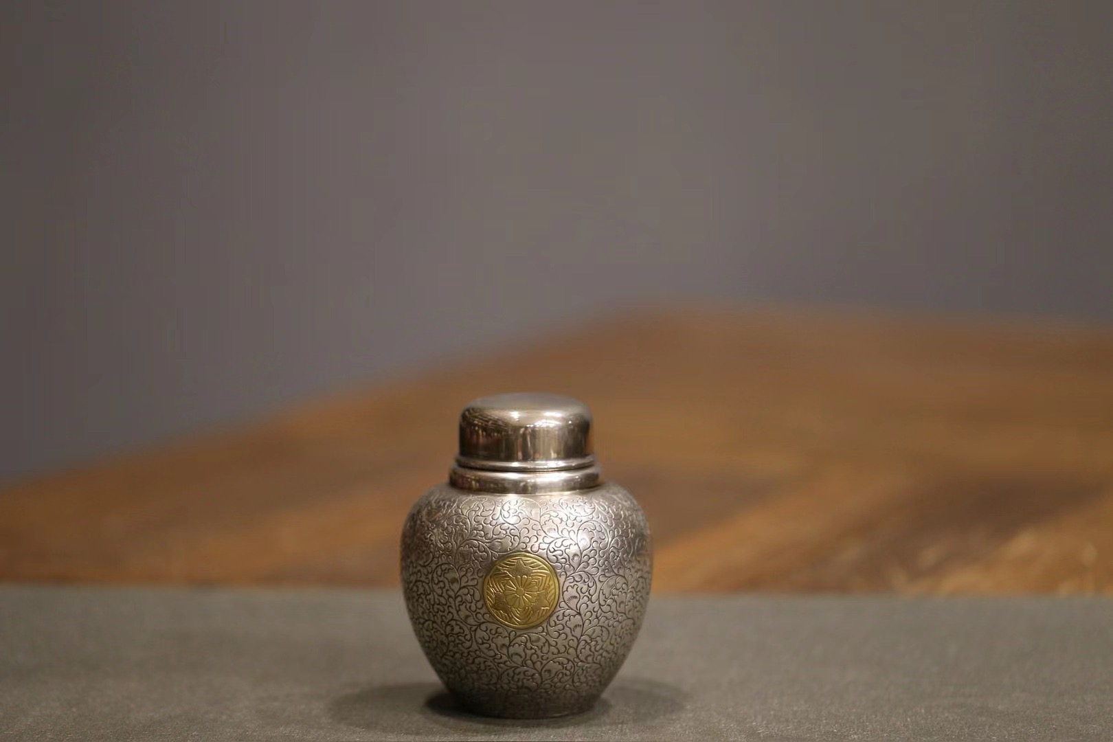 银茶叶罐茶具密封罐底款：淨益造复古纯手工锤纹日式储茶罐全手工