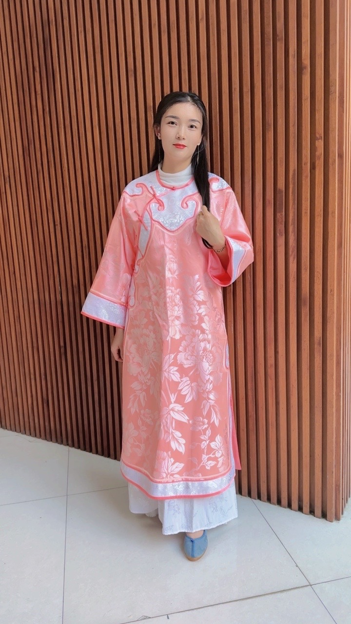 友方京派斜襟旗袍提花长袖中长款中式复古中国风多彩老织锦旗袍
