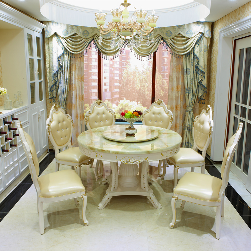 法式大理石 实木餐桌椅 饭桌 欧式餐桌椅组合 餐厅桌椅 家用旋转